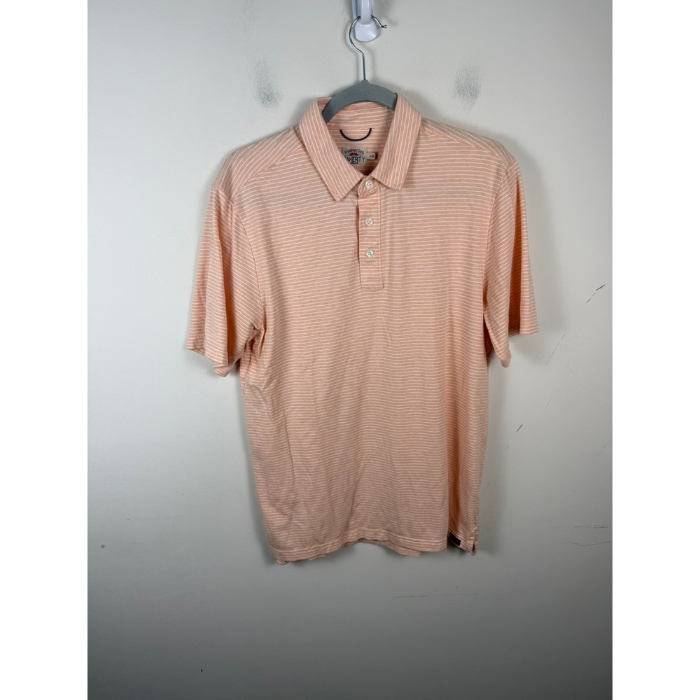 Faherty Brand Movement Polo Mens Peach White Striped Short Sleeve Shirt Size M